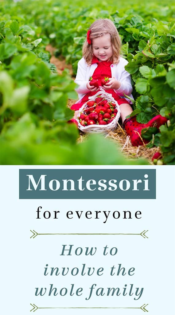 Montessori For Everyone - a pinterest friendly image of a little girl picking berries with text.